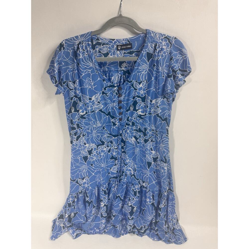 Bali Voile Tropical Dress Floral Wood Button Tie Waist Medium Beach Resort Wear